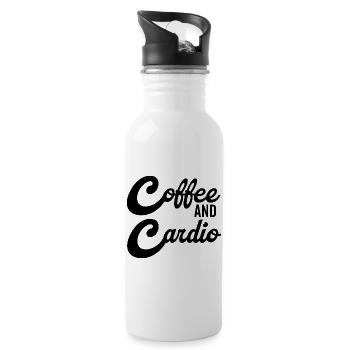 Kaffee und Cardio - lustiges Zitat zum Thema Kaffee - Trinkflasche mit integriertem Trinkhalm - Weiß - Rechts