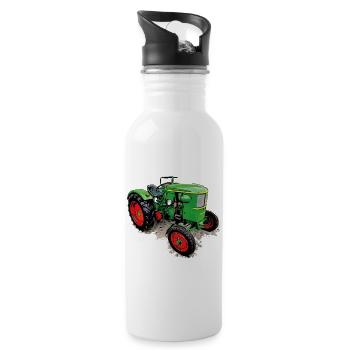 Legendärer Traktor Klassiker - Trinkflasche mit integriertem Trinkhalm - Weiß - Rechts