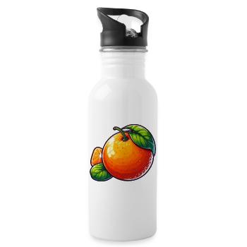Illustration of Mandarin with Green Leaves - Water bottle with straw - white - Right