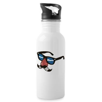 Glasses with moustache & nose – Funny motif - Water bottle with straw - white - Right