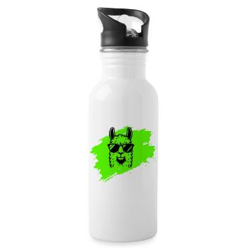 Llama or alpaca with sunglasses in neon style - Water bottle with straw - white - Right