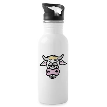 Lustige Kuh - Trinkflasche mit integriertem Trinkhalm - Weiß - Rechts