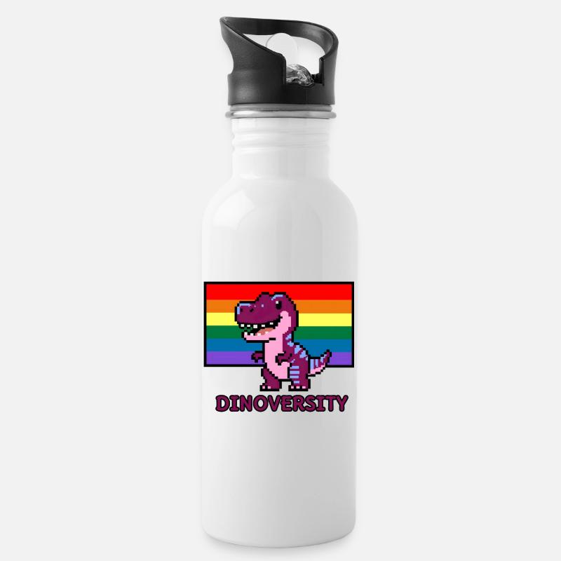 DinoVERSITY - Pixel Art Dinosaur Pride ! 🌈🦖 - Gourde avec paille intégrée - blanc