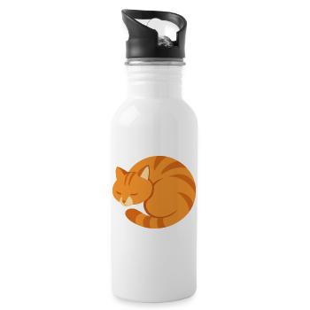 Orangefarbene schlafende Katze im minimalistischen Stil - Trinkflasche mit integriertem Trinkhalm - Weiß - Rechts