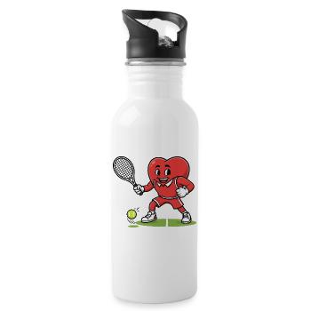 mascotte de tennis en forme de coeur faisant du sport - Gourde avec paille intégrée - blanc - Droite