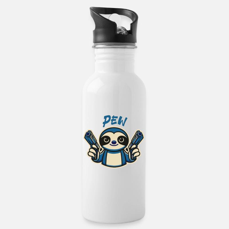 Cute Sloth Pew - Trinkflasche mit integriertem Trinkhalm - Weiß