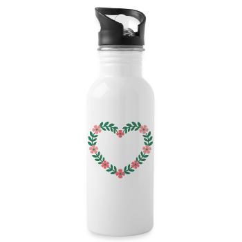 Be Kind Blütenherz Motiv - Trinkflasche mit integriertem Trinkhalm - Weiß - Rechts