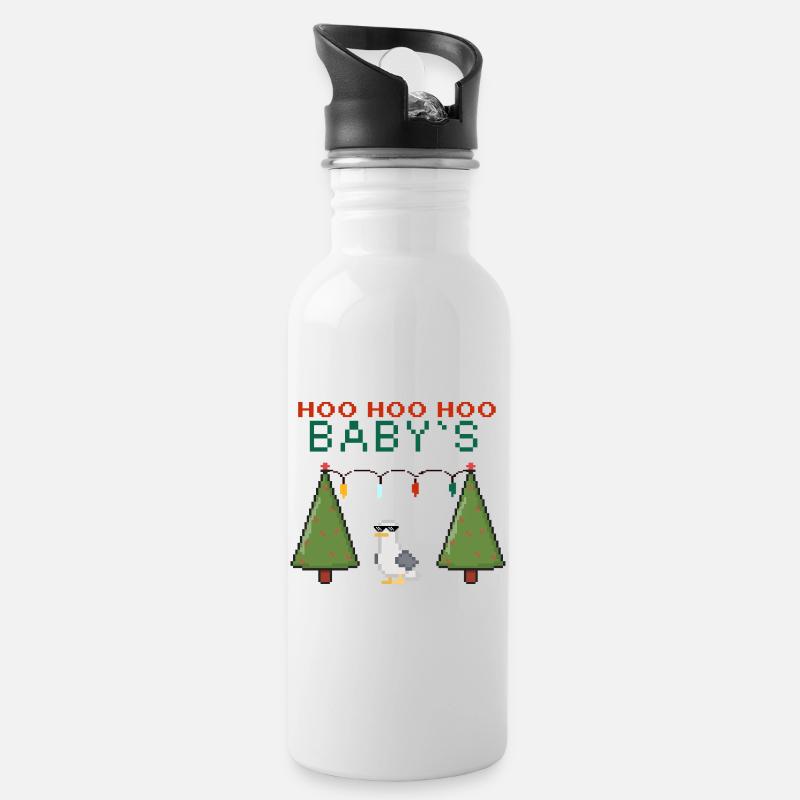 Pixel-Weihnachtsvogel mit Lichterketten - Trinkflasche mit integriertem Trinkhalm - Weiß