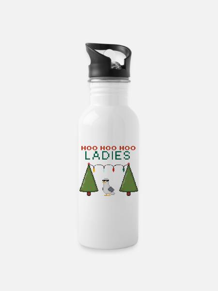 HooHooHoo Damen Pixel Weihnacht - Trinkflasche mit integriertem Trinkhalm - Weiß