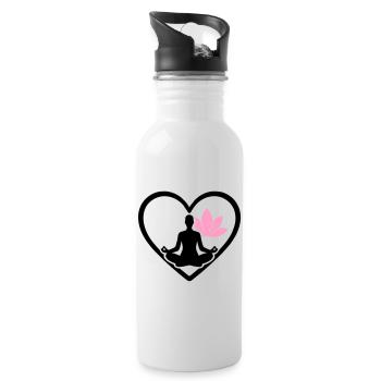 Women's Yoga Heart Silhouette Lotus Wellness - Water bottle with straw - white - Right