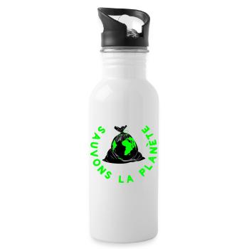 Rette den Planeten - Trinkflasche mit integriertem Trinkhalm - Weiß - Rechts