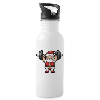 Santa Claus Weights Gym Christmas - Water bottle with straw - white - Right