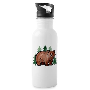 Waldbär in Aquarellstil - Trinkflasche mit integriertem Trinkhalm - Weiß - Rechts