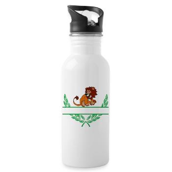 Lion Laurel Wreath with Namespace - Water bottle with straw - white - Right