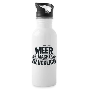  Meer Macht Glücklich Spruch Für Strandliebhaber - Trinkflasche mit integriertem Trinkhalm - Weiß - Rechts