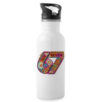 Psychedelische Sieben Blüten - Trinkflasche mit integriertem Trinkhalm - Weiß - Rechts