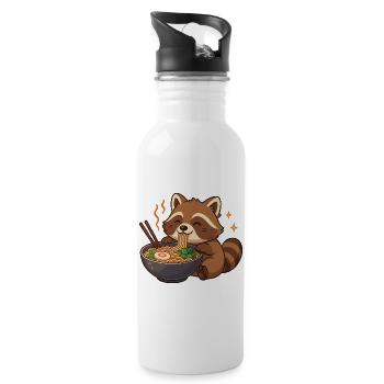 Raccoon with noodles Ramen kawaii raccoon - Water bottle with straw - white - Right