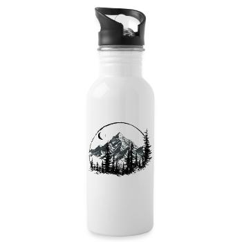Bergsilhouette mit Kiefern - Trinkflasche mit integriertem Trinkhalm - Weiß - Rechts