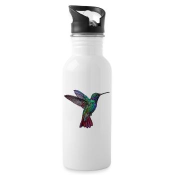 Hummingbird in embroidered look (printed) - Water bottle with straw - white - Right