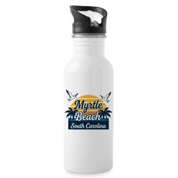 Myrtle Beach South Carolina Retro Sunset Vacation - Water bottle with straw - white - Right