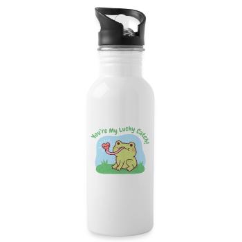 Cute Frog Catches Heart You Are My Lucky Catch - Water bottle with straw - white - Right