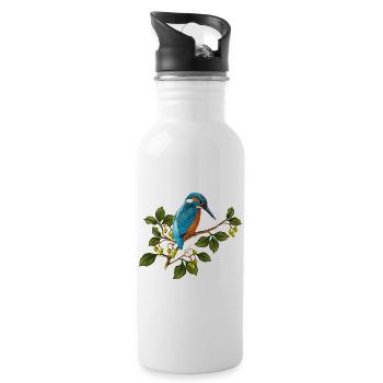 Bunter Vogel - Trinkflasche mit integriertem Trinkhalm - Weiß - Rechts