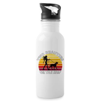 Two Beauties on the Run Dog Retro Design - Water bottle with straw - white - Right