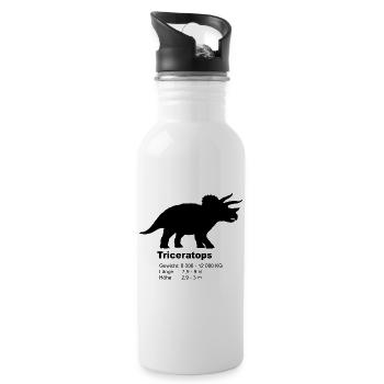 Triceratops Steckbrief – Dino Fakten - Trinkflasche mit integriertem Trinkhalm - Weiß - Rechts
