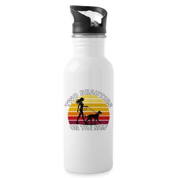 Two Beauties on the Run Dog Retro Design - Water bottle with straw - white - Right
