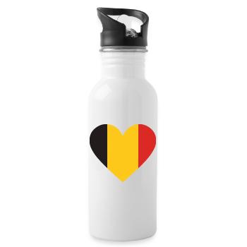 Humor,Belgian, belgium, flag, fries, fries - Water bottle with straw - white - Right