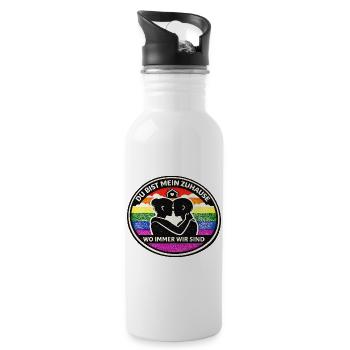 Du bist mein Zuhause Regenbogen Liebe - Trinkflasche mit integriertem Trinkhalm - Weiß - Rechts