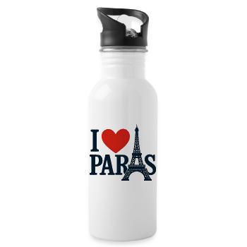 Ich liebe Paris Eiffel Herz - Trinkflasche mit integriertem Trinkhalm - Weiß - Rechts