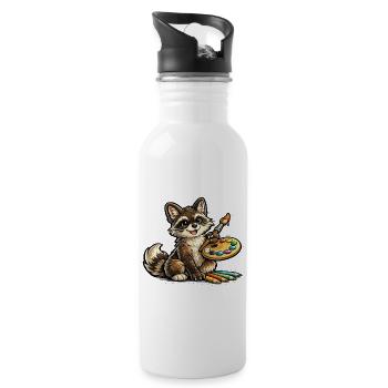 Little Painting Raccoon - Water bottle with straw - white - Right