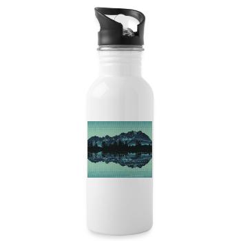 Retro Pixel Art Mountain Lake - Trinkflasche mit integriertem Trinkhalm - Weiß - Rechts