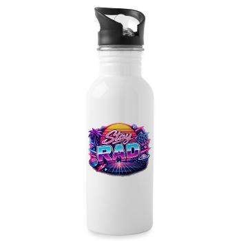 Stay Rad Neon Retro - Trinkflasche mit integriertem Trinkhalm - Weiß - Rechts