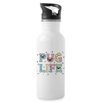 Pug Life Süßes Mops Hunde Design für Tierfreunde - Trinkflasche mit integriertem Trinkhalm - Weiß - Rechts