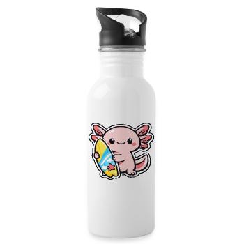 Kawaii Axolotl mit Surfbrett - Trinkflasche mit integriertem Trinkhalm - Weiß - Rechts