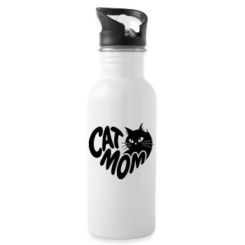 Cat Mom Herz mit schwarzer Katze - Trinkflasche mit integriertem Trinkhalm - Weiß - Rechts