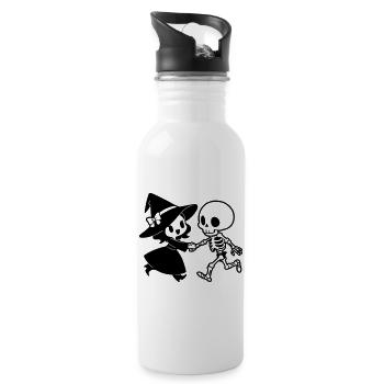 Witch and Skeleton Halloween Couple Motif - Water bottle with straw - white - Right