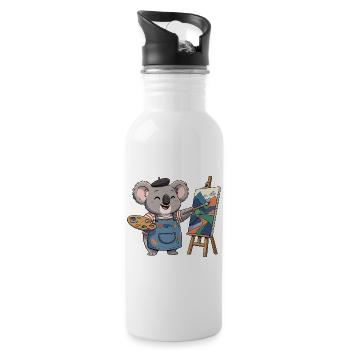 Koala Maler: Bunte Berglandschaft - Trinkflasche mit integriertem Trinkhalm - Weiß - Rechts