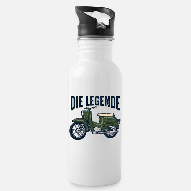 Simson Schwalbe DDR - Trinkflasche mit integriertem Trinkhalm - Weiß