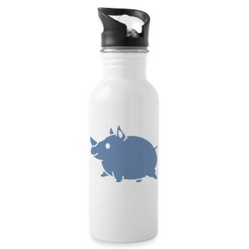 Rhino Cute Cartoon Silhouette - Water bottle with straw - white - Right