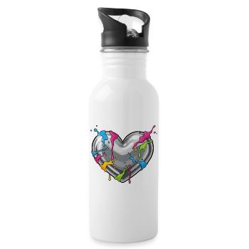 Metal heart with color shower - Water bottle with straw - white - Right