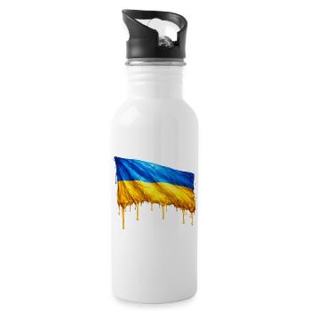 Abtropfende Ukraine Flagge - Trinkflasche mit integriertem Trinkhalm - Weiß - Rechts