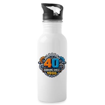 40 years of running since 1986 - Water bottle with straw - white - Right