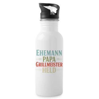 Ehemann Papa Grillmeister Held Vater Retro BBQ - Trinkflasche mit integriertem Trinkhalm - Weiß - Rechts