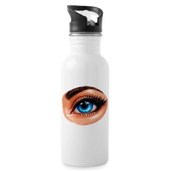 Blue Eye Illustration Pop Art Aura - Trinkflasche mit integriertem Trinkhalm - Weiß - Rechts