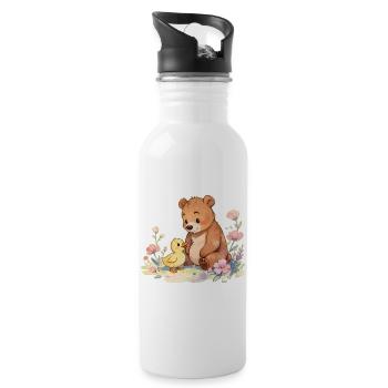 Kawaii-Blumen, niedlicher Babybär und Entlein 🐻🐥 - Trinkflasche mit integriertem Trinkhalm - Weiß - Rechts