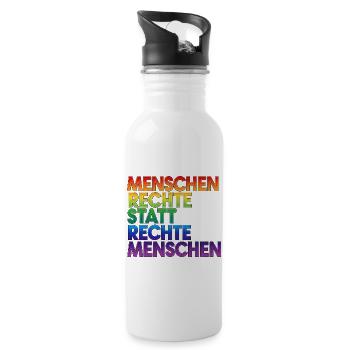 Regenbogen Statement Spruch Menschenrechte - Trinkflasche mit integriertem Trinkhalm - Weiß - Rechts