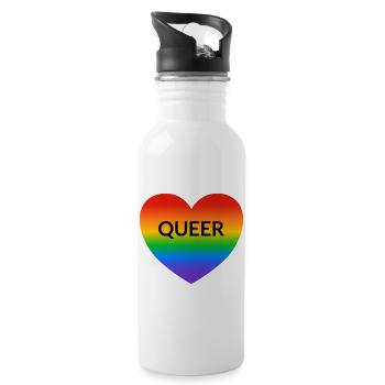 Pride QUEER rainbow heart - Water bottle with straw - white - Right